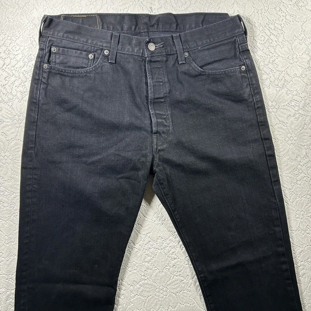 Levis 501 Jeans Mens 36x34 Straight Leg Button Fly Denim Waterless Black